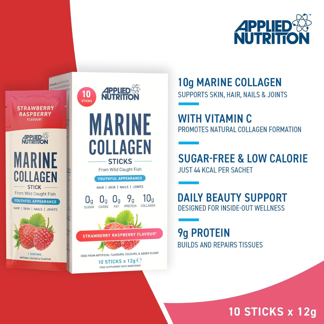 Applied Nutrition Marine Collagen Sticks 10x12g Strawberry Raspberry