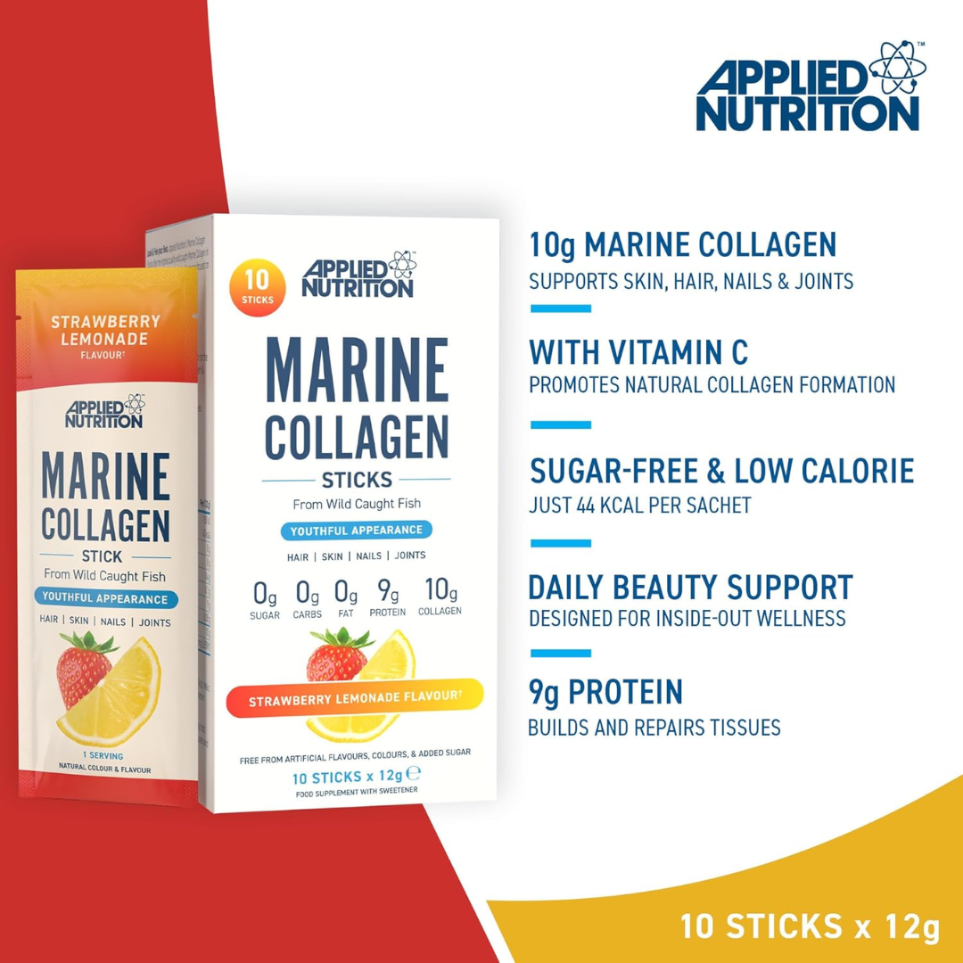 Applied Nutrition Marine Collagen Sticks 10x12g Strawberry Lemonade