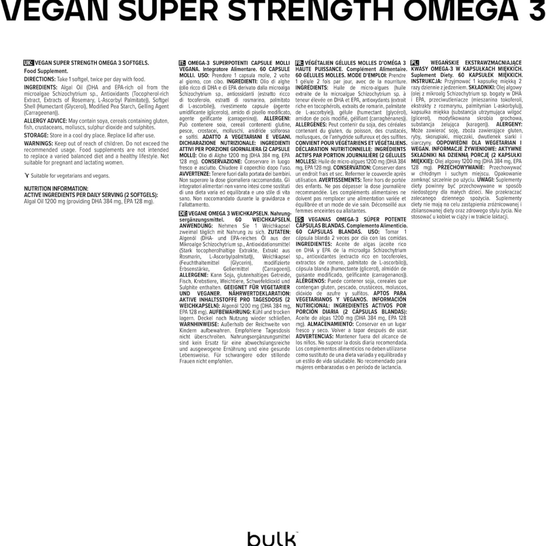 Bulk Vegan Super Strength Omega 3 60 Softgels