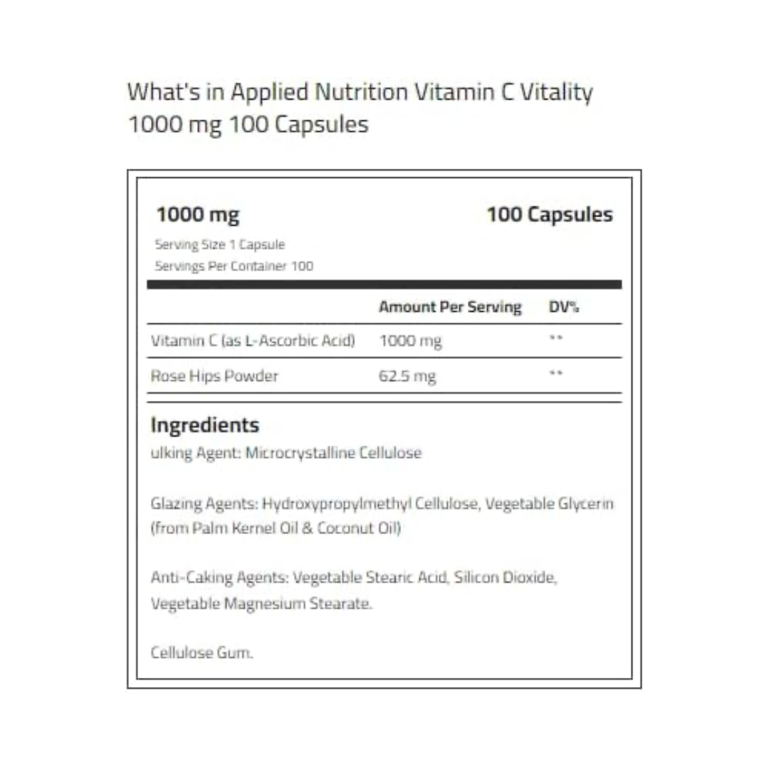 Applied Nutrition Vitamin C 1000mg & Rose Hip 100 Veg Caps