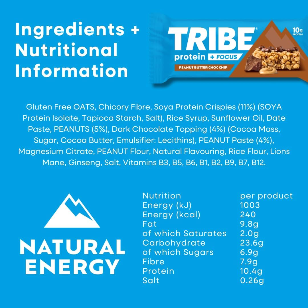 Tribe Protein + Focus Flapjack 12x60g Peanut Butter Choc Chip