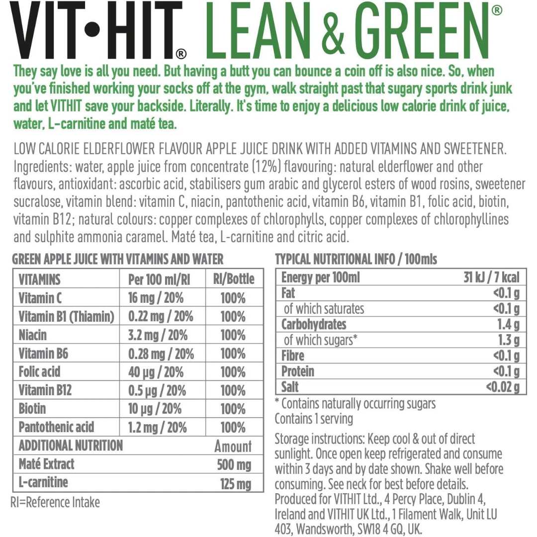 VITHIT Lean & Green 12x500ml Apple & Elderflower