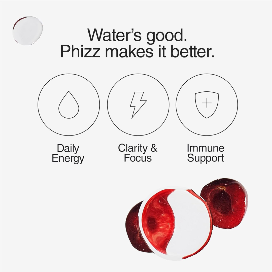 Phizz 3-in-1 + Caffeine Boost Multivitamin & Rehydration Electrolyte Effervescent 12x20 240 Tabs Cherry