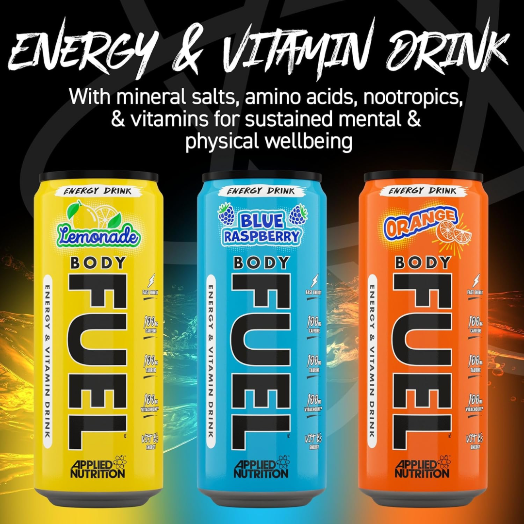 Applied Nutrition Body Fuel Energy Can 12x330ml - Blue Raspberry