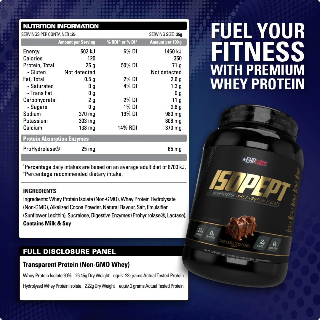 EHP Labs IsoPept Hydrolysed Whey Protein Isolate 25 Servings - Choc Decadence