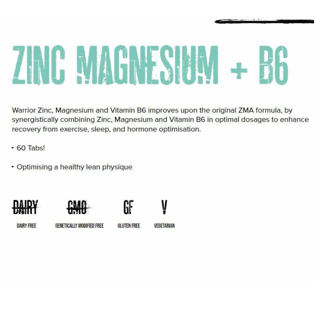 Warrior Zinc Magnesium and B6 60 Tabs