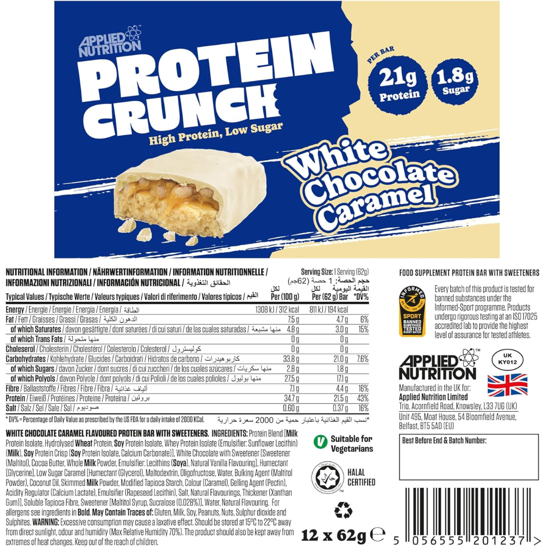 Applied Nutrition Protein Crunch Bar 12x62g - White Chocolate Caramel