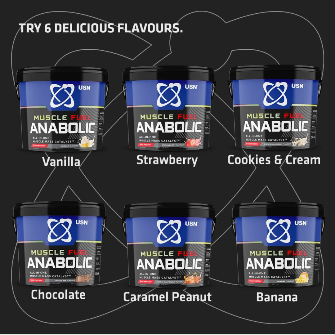USN Muscle Fuel Anabolic Variety Pack 4kg - Peanut Caramel-Choc-Strawb-Banana