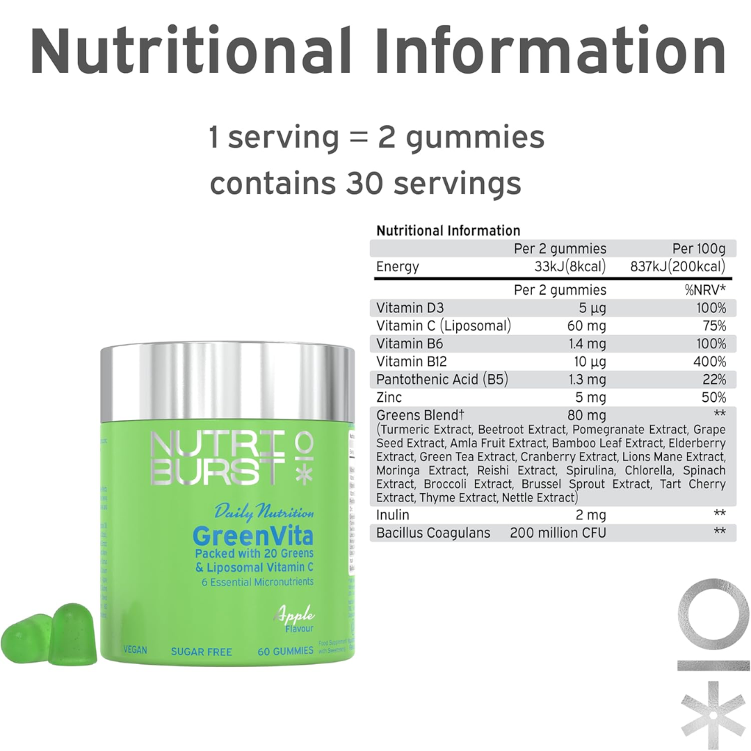 Nutriburst Greenvita 60 Gummies Apple