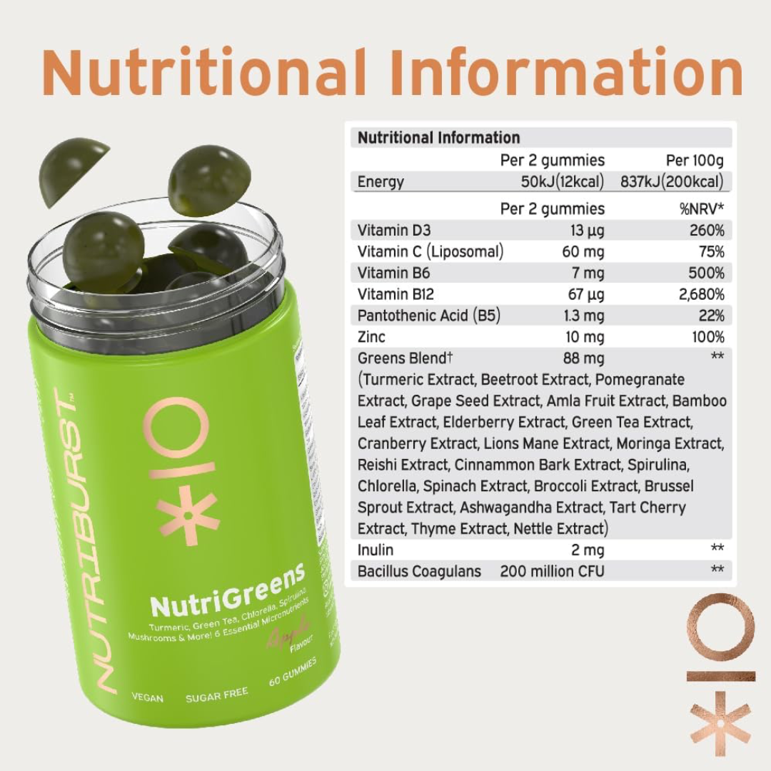 Nutriburst Nutri Greens 60 Gummies Apple