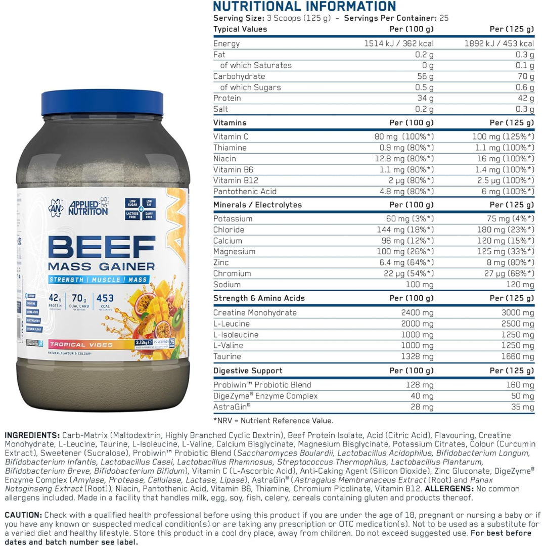 Applied Nutrition Beef Mass Gainer 3.13kg Tropical Vibes