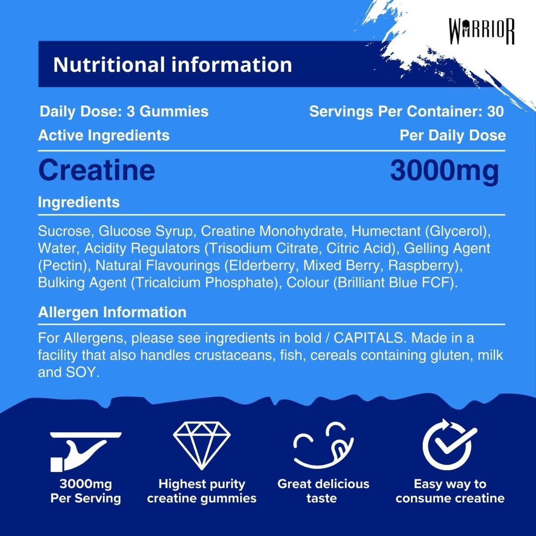Warrior Creatine Gummies 90 Tabs Blue Razz