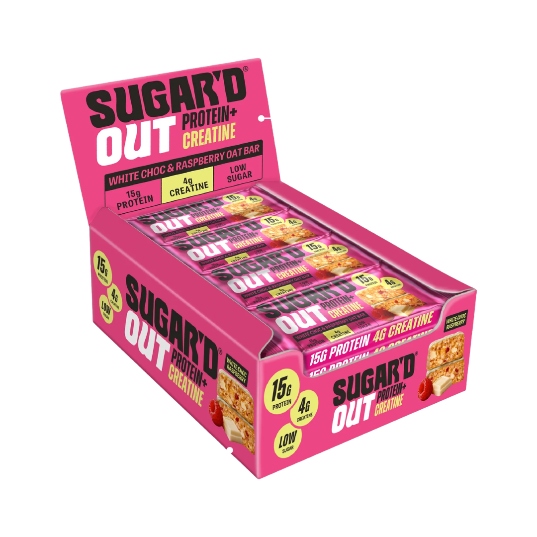 Sugar'd Out Protein + Creatine Oat Bar 12x68g White Choc & Raspberry