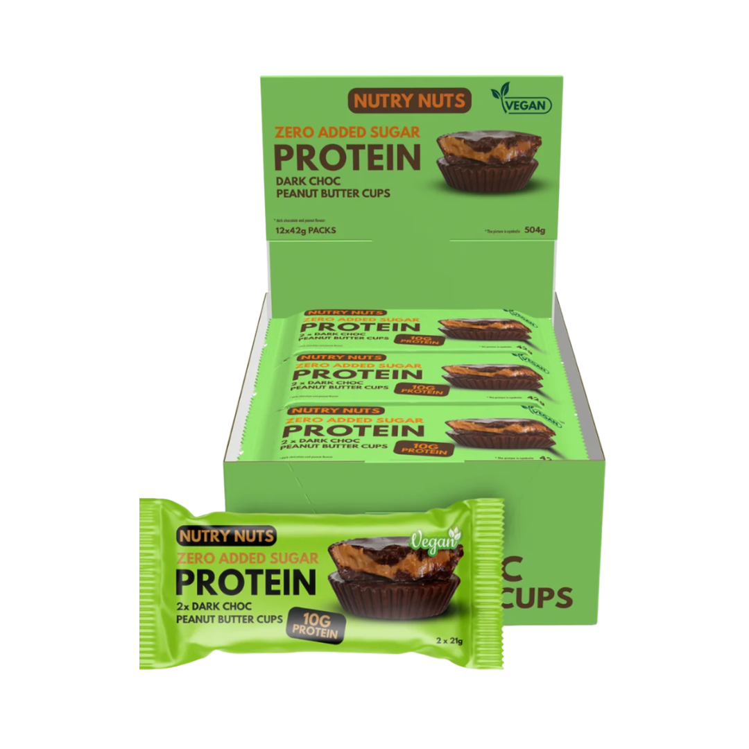 Nutry Nuts Zero Added Sugar Protein Peanut Butter Cups 12x42g Dark Choc & Peanut