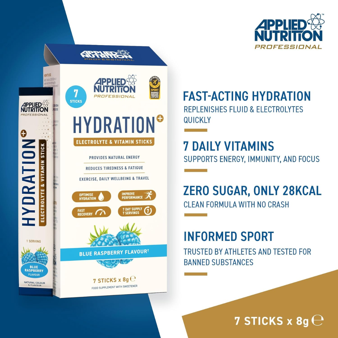 Applied Nutrition Hydration+ Electrolyte & Vitamin Powder Sticks 7x8g Blue Raspberry