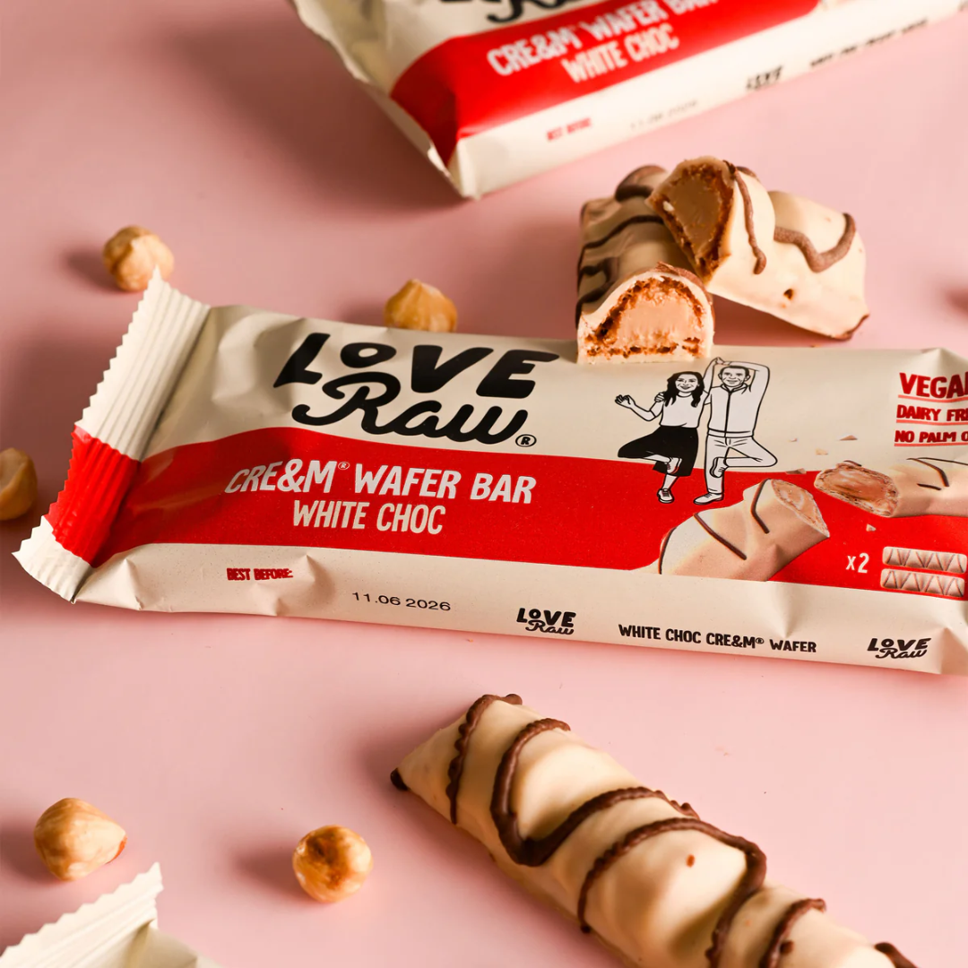 LoveRaw Vegan Cre&m Filled Wafer Bar 12x45g White Choc