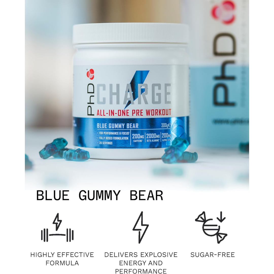 PhD Nutrition Powder Pre Wkt Charge 300g Blue Gummy Bear