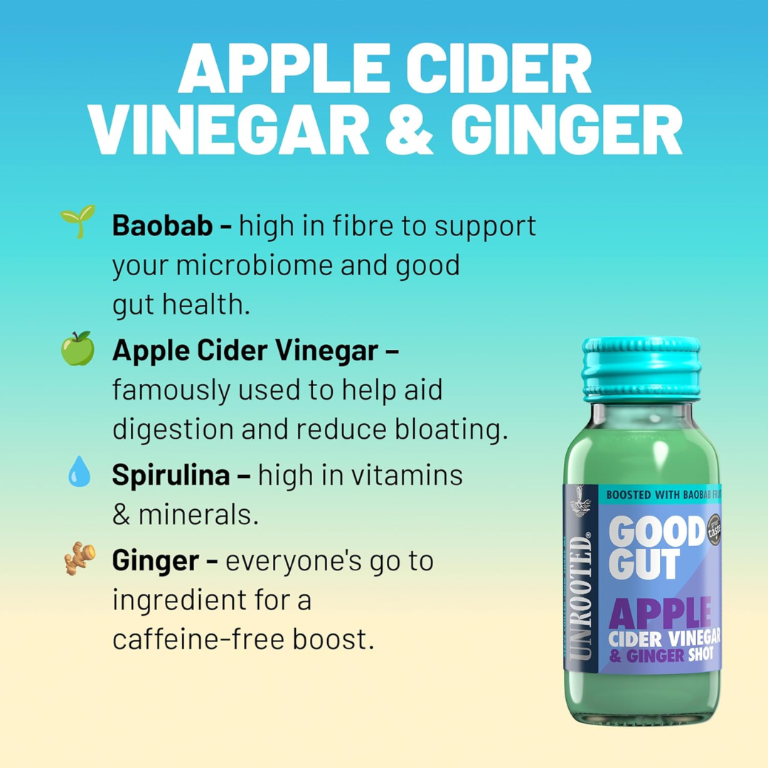 UNROOTED Drinks Health Shot 12x60ml Good Gut - Apple Cider Vinegar & Ginger
