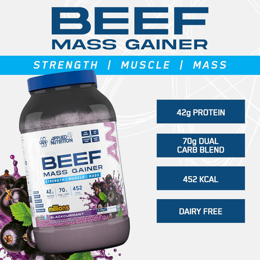 Applied Nutrition Beef Mass Gainer 3.13kg Blackcurrant Millions