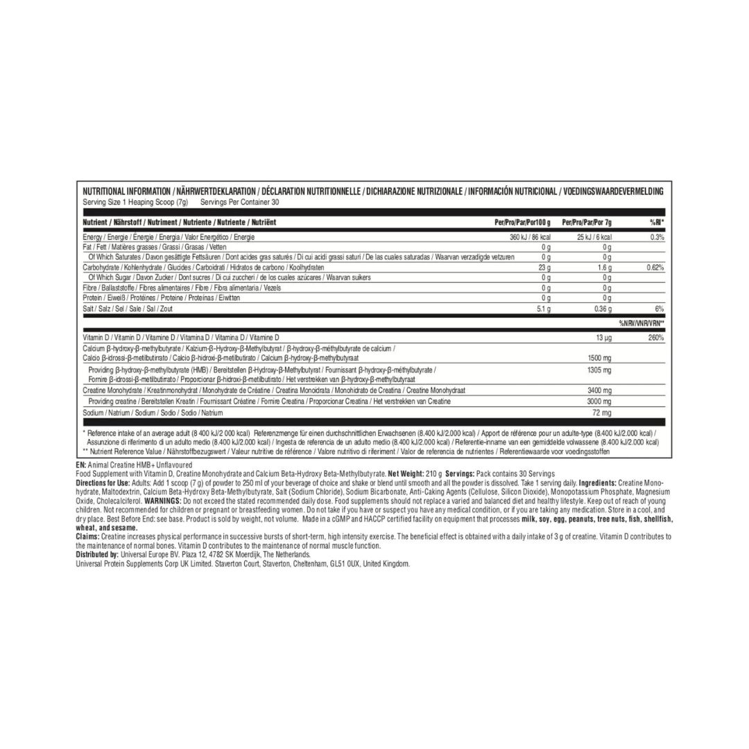 Animal Creatine HMB+ 210g Unflavoured