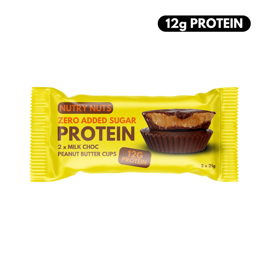 Nutry Nuts Zero Added Sugar Protein Peanut Butter Cups 12x42g Milk Choc & Peanut