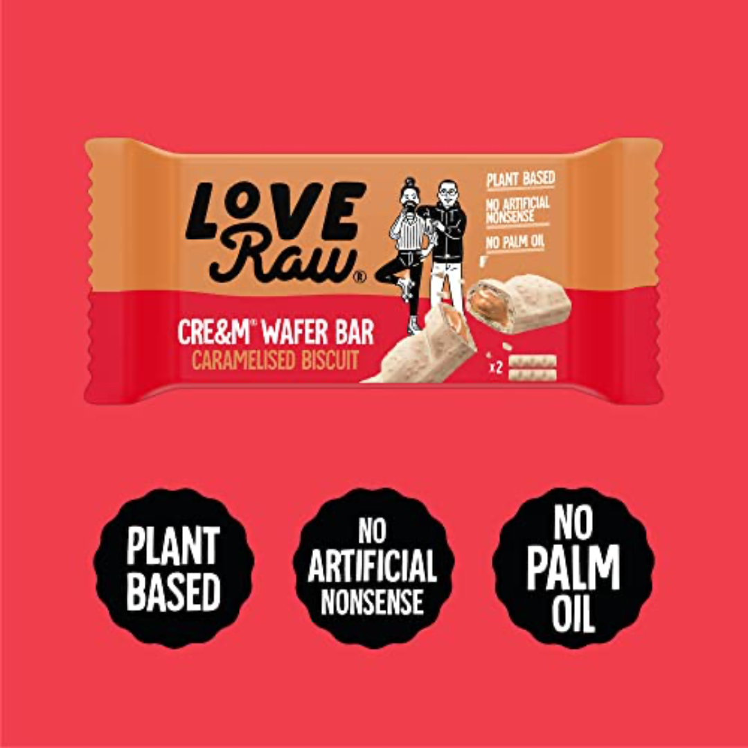 LoveRaw Vegan Cre&m Filled Wafer Bar 12x45g Caramelised Biscuit