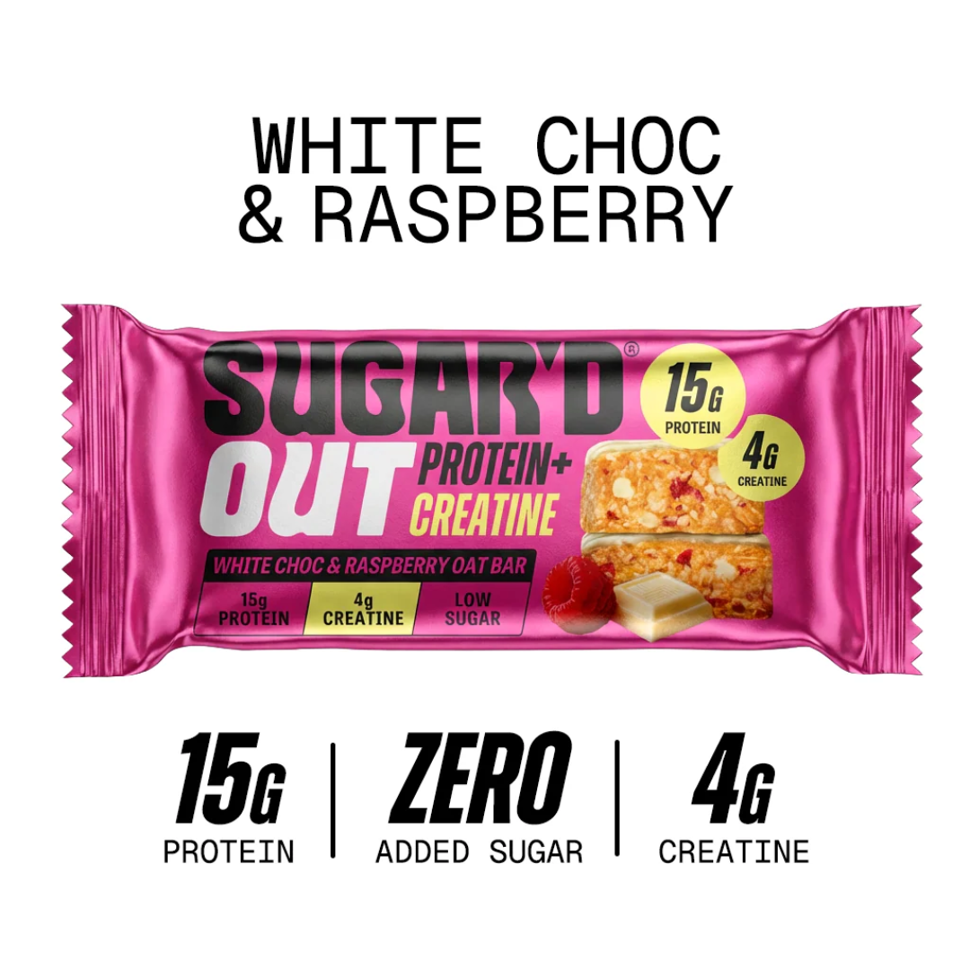 Sugar'd Out Protein + Creatine Oat Bar 12x68g White Choc & Raspberry