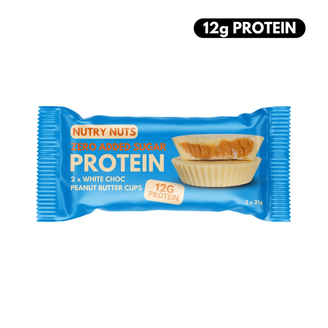 Nutry Nuts Zero Added Sugar Protein Peanut Butter Cups 12x42g White Choc & Peanut