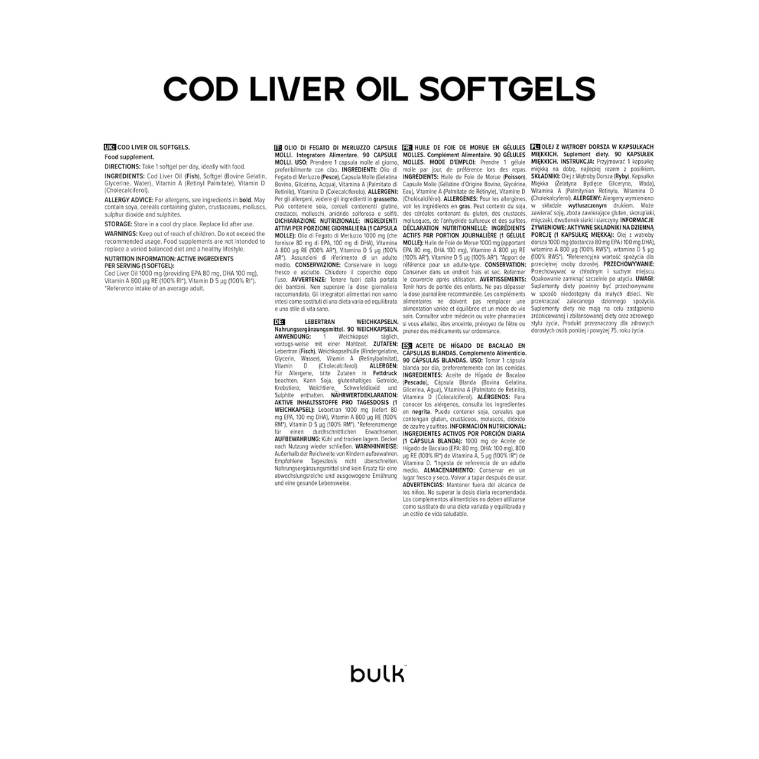 Bulk Cod Liver Oil 1000mg 90 Softgels