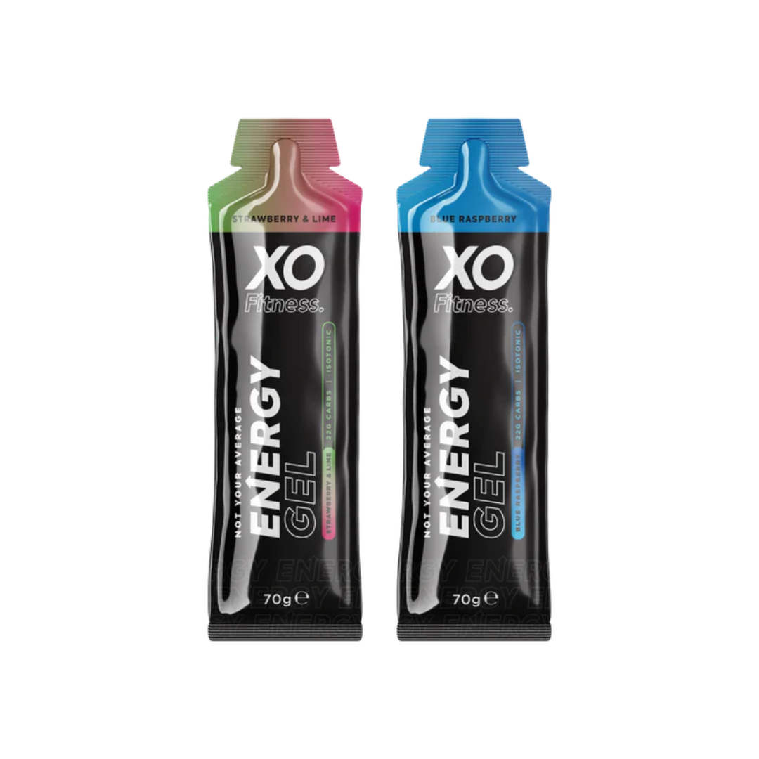 XO Fitness Gels (Star&Lime x12 / Blue Rasp x12) 24x70g Strawberry & Lime / Blue Raspberry