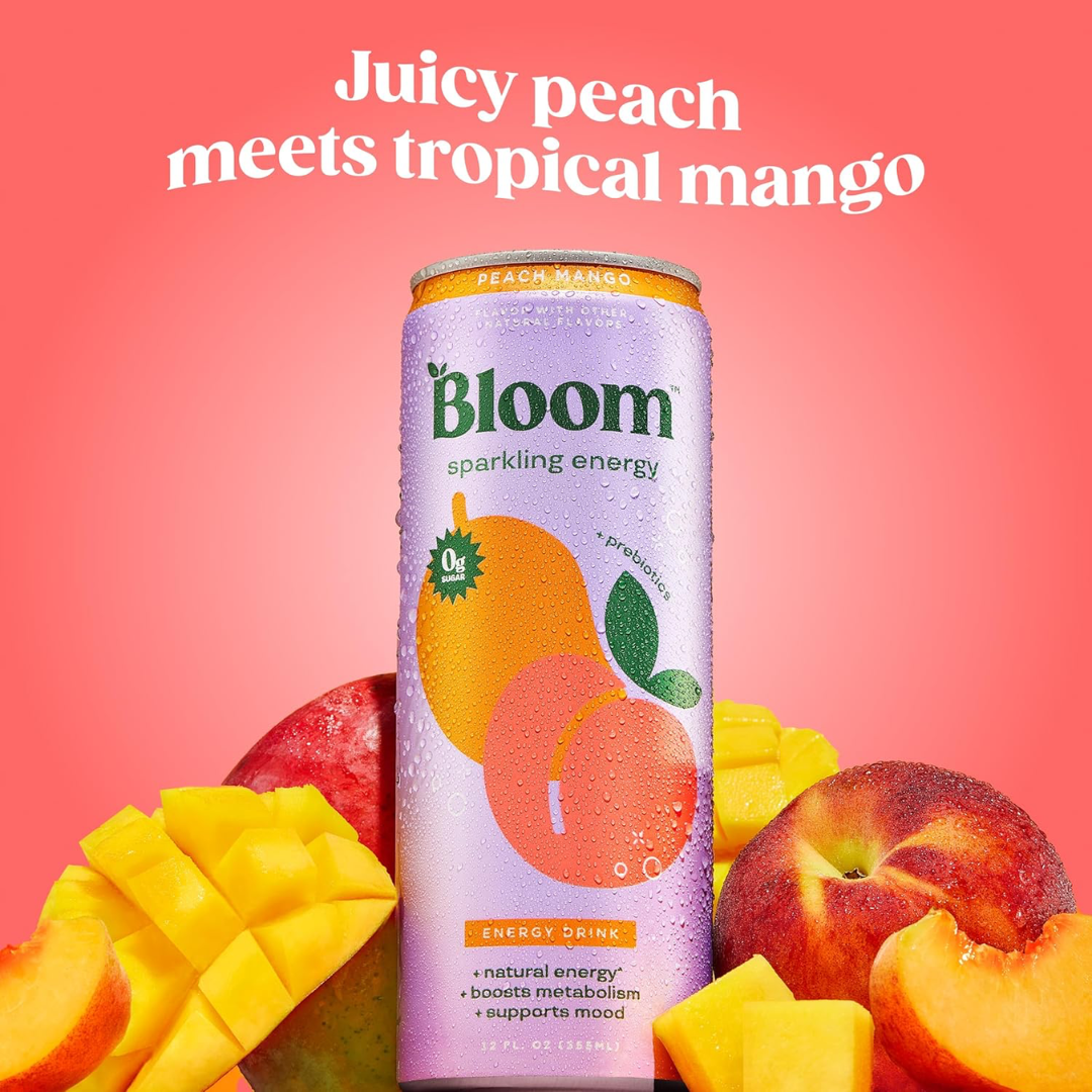 Bloom Sparkling Energy 12x250ml Peach Mango