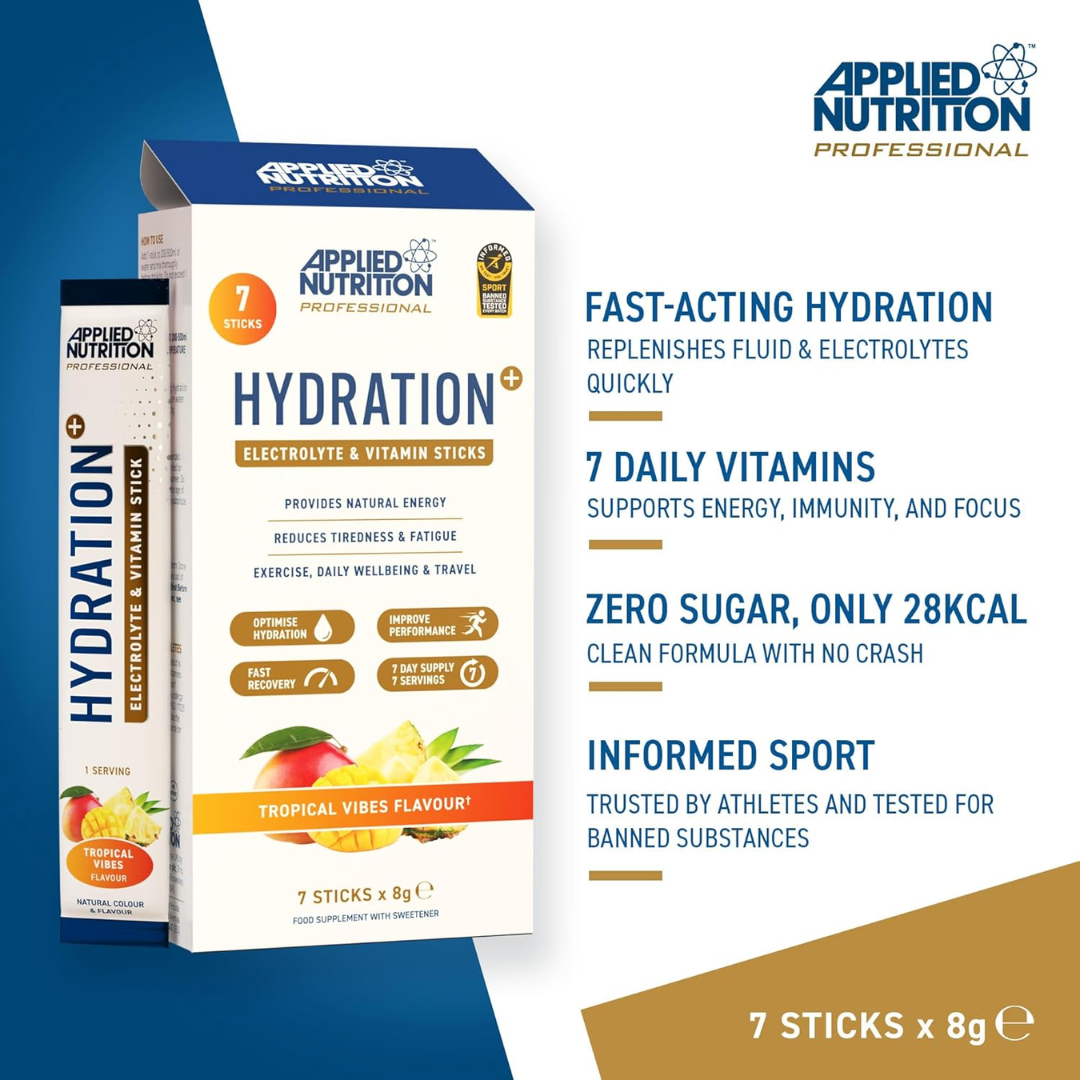 Applied Nutrition Hydration+ Electrolyte & Vitamin Powder Sticks 7x8g Tropical Vibes