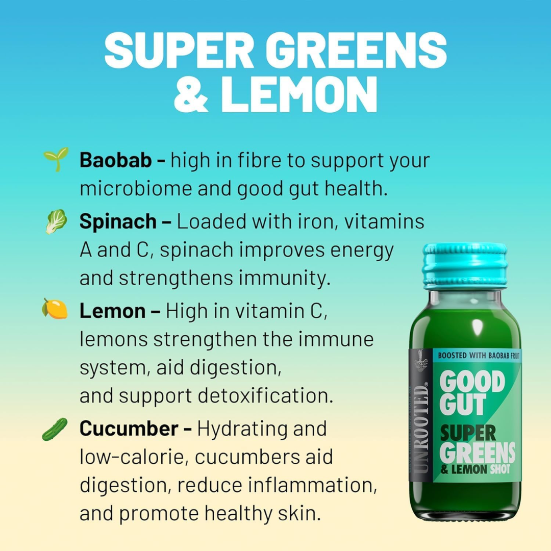 UNROOTED Drinks Health Shot 12x60ml Good Gut - Super Greens & Lemon