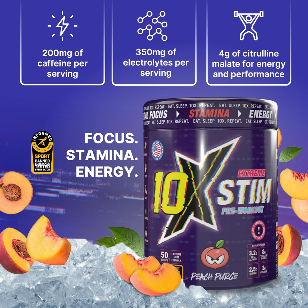 10X Athletic STIM 600g Peach Purge
