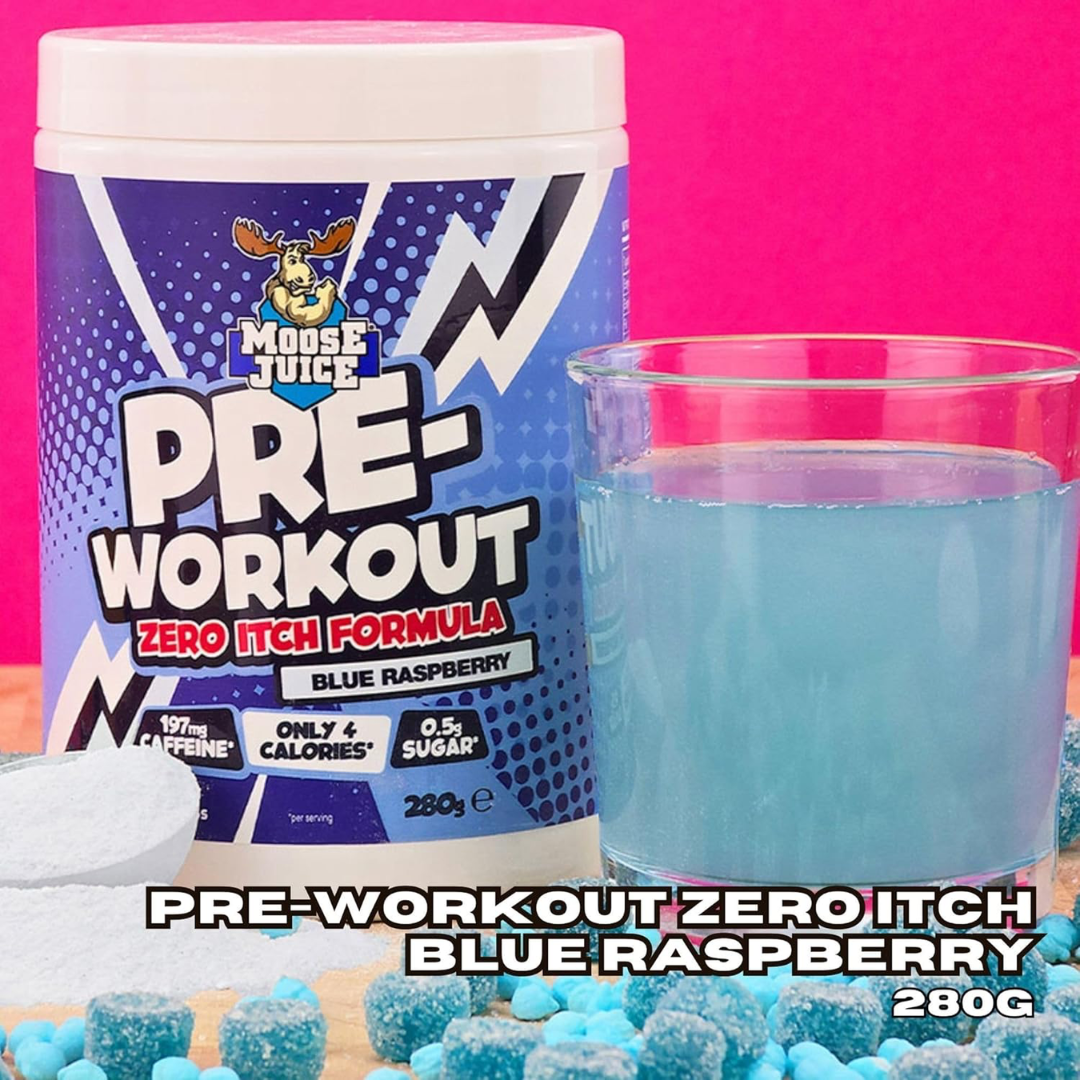 Muscle Moose Pre-Workout - Zero Itch Formula 280g Blue Raspberry
