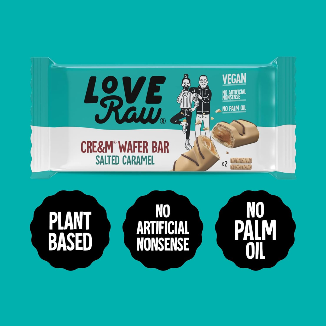 LoveRaw Vegan Cre&m Filled Wafer Bar 12x43g Salted Caramel