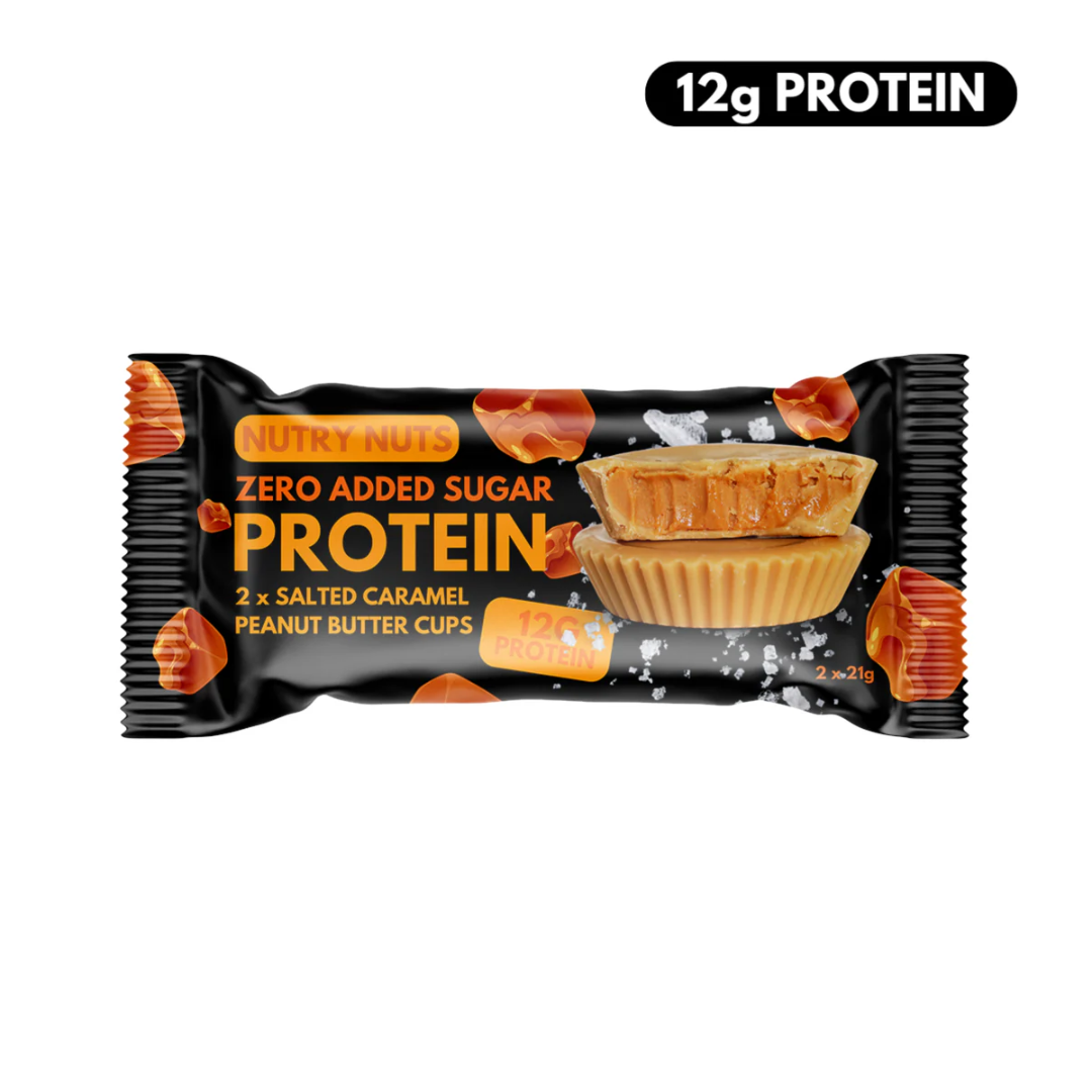 Nutry Nuts Zero Added Sugar Protein Peanut Butter Cups 12x42g Salted Caramel & Peanut