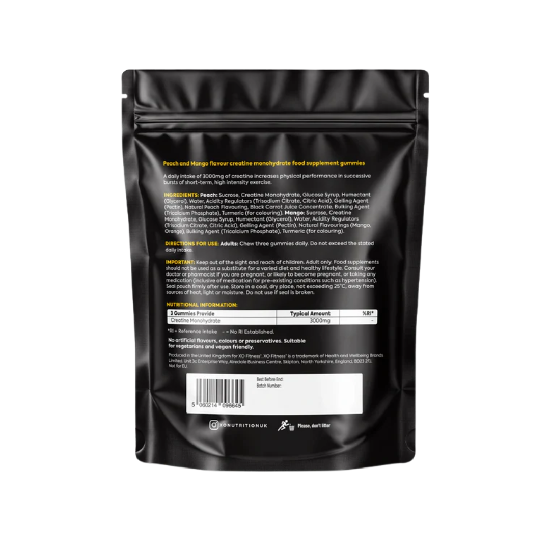 XO Fitness XO Creatine Gummies Dual Flavour 60 Softgels Peach & Mango