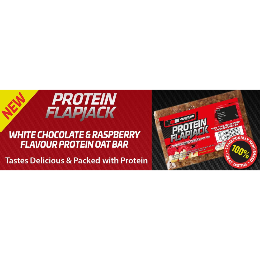 Vyomax Nutrition Protein Flapjacks 12x100g White Chocolate & Raspberry