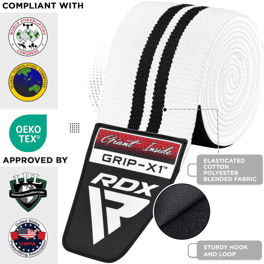 RDX Gym Knee Wraps Plus White/Black