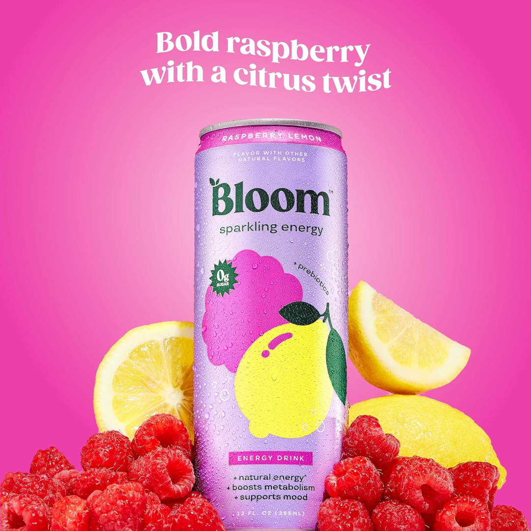 Bloom Sparkling Energy 12x250ml Raspberry Lemon