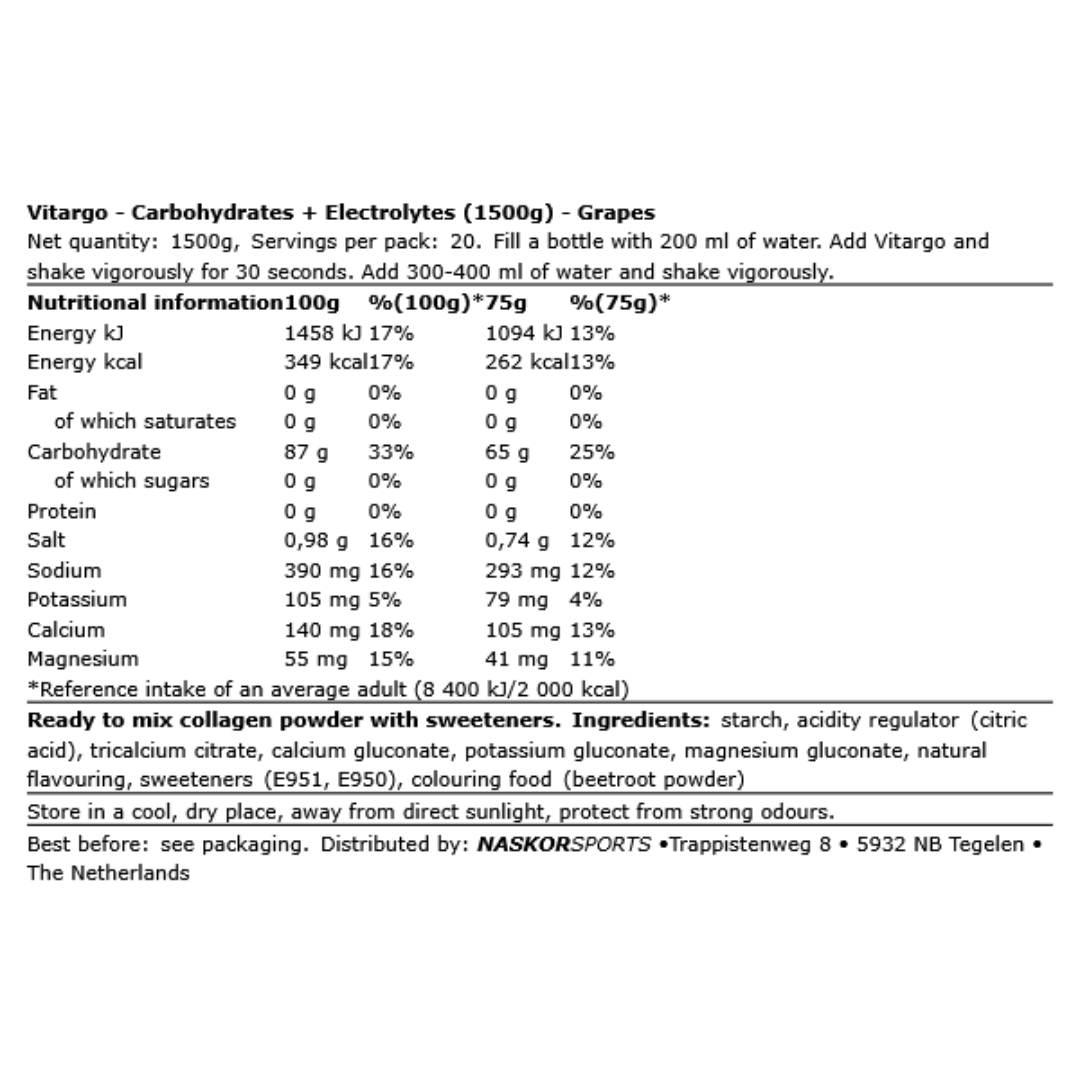 Vitargo Carbohydrates Plus Electrolyte 1500g Grapes