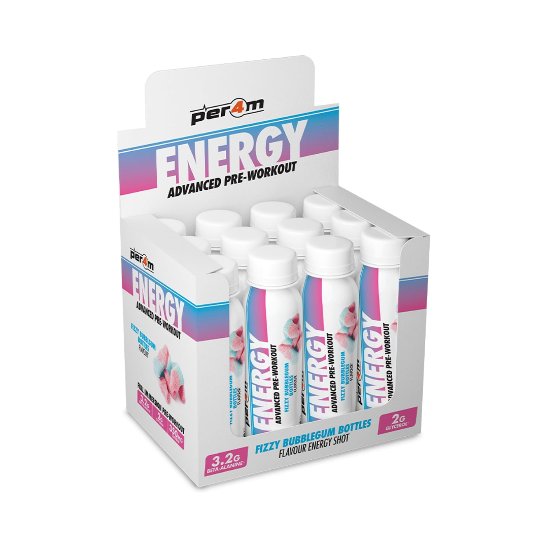 Per4m Energy Pre Workout Shot 12x100ml Fizzy Bubblegum Bottles