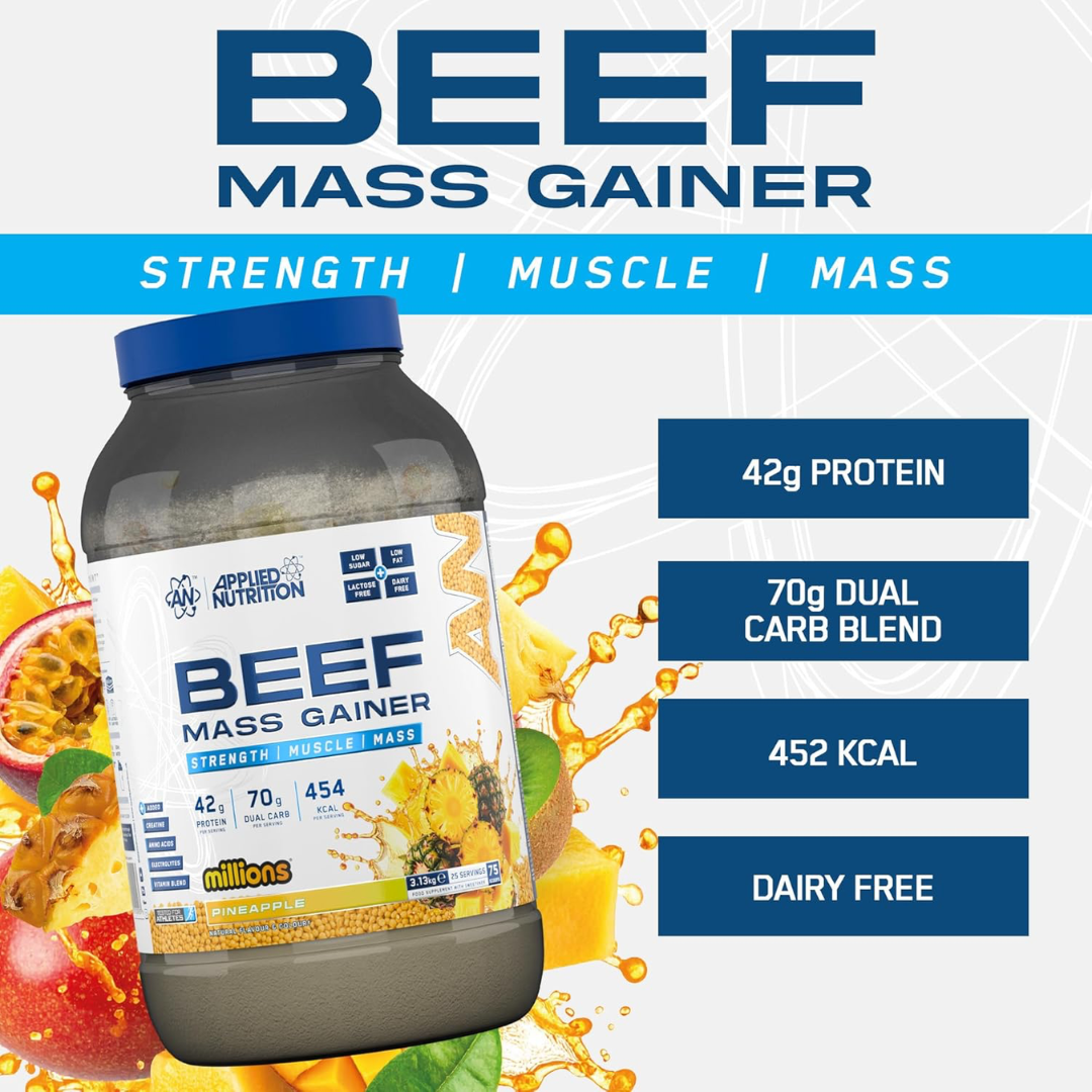 Applied Nutrition Beef Mass Gainer 3.13kg Pineapple Millions