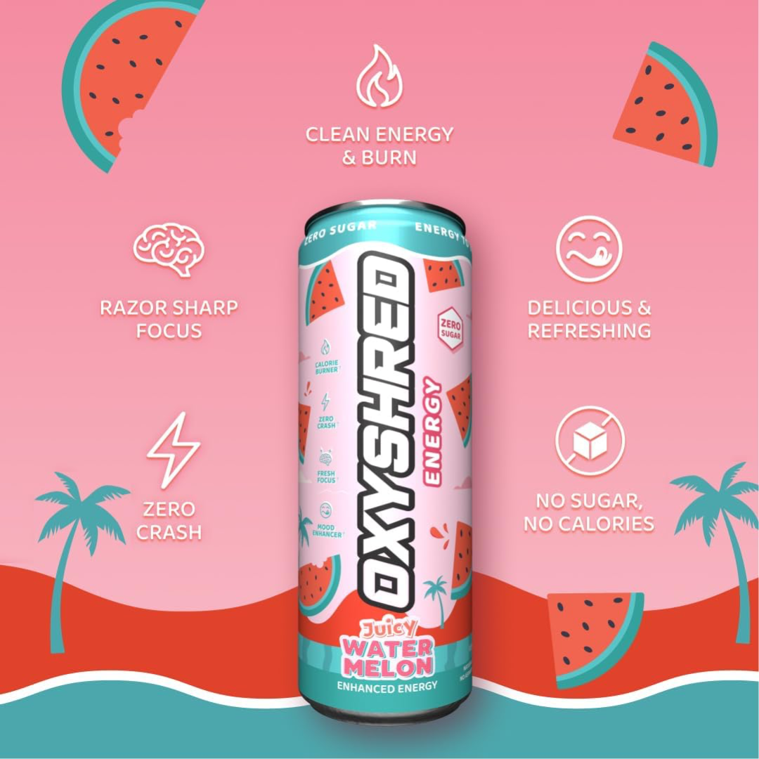 EHP Labs OxyShred Ultra Energy Drink RTD 24x355ml (6x4 Pack) Juicy Watermelon