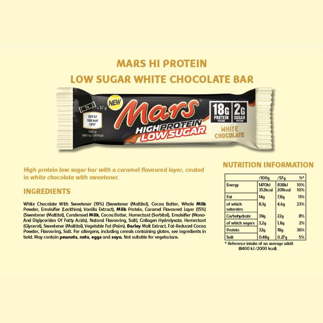 Mars Hi Protein Low Sugar 12x55g White Chocolate