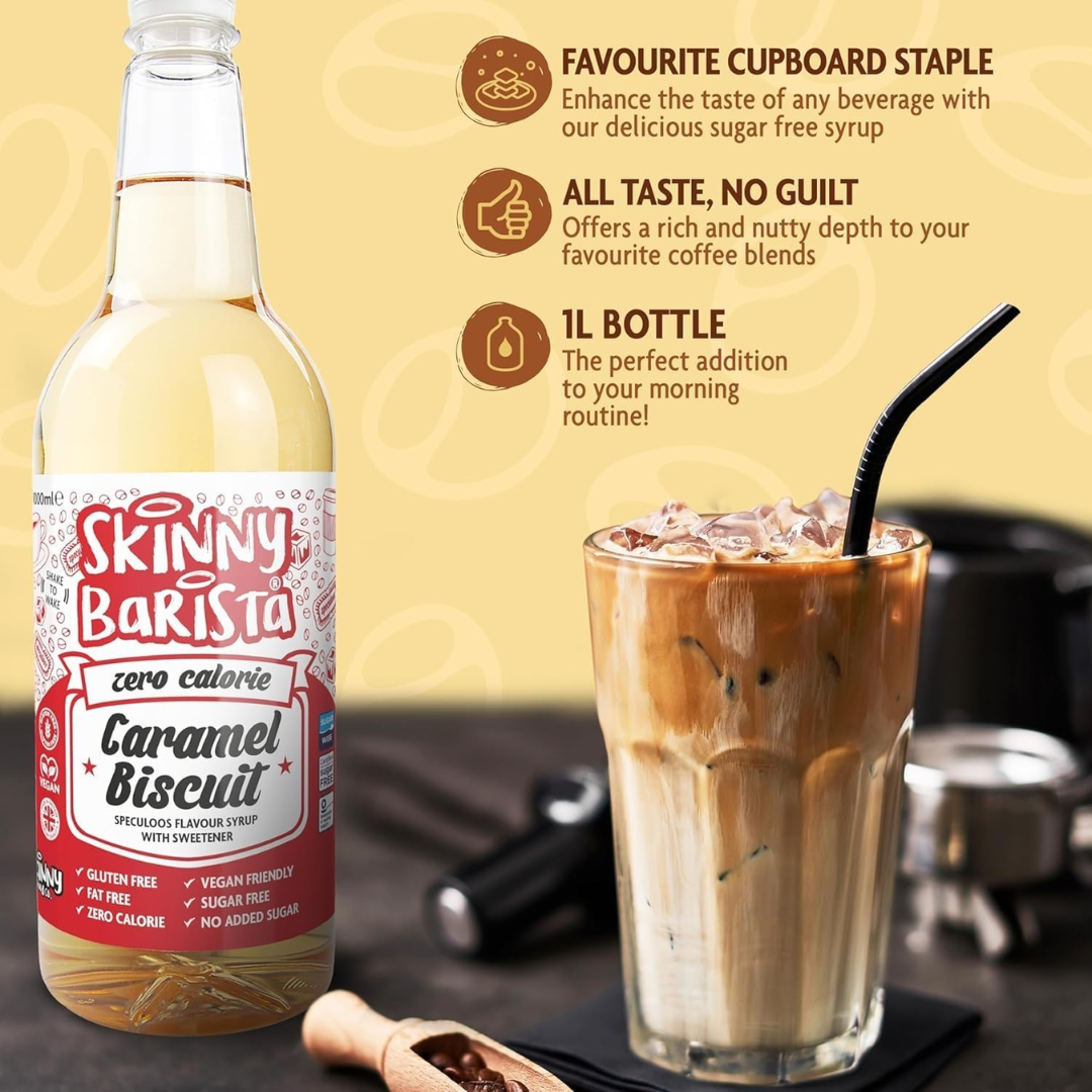 The Skinny Food Co Skinny Barista Zero Calorie Coffee Syrup 1000ml Caramel Biscuit