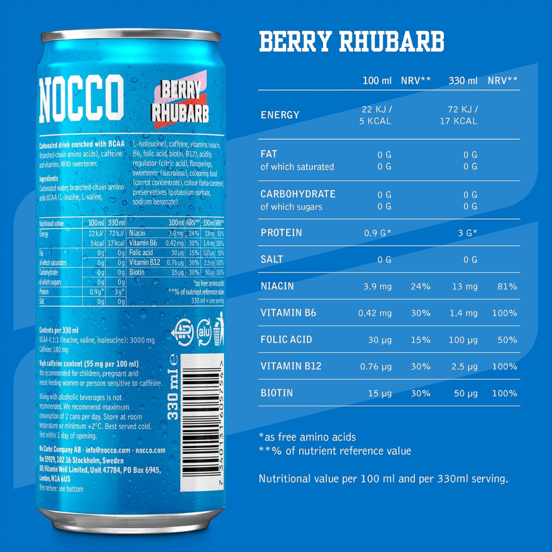NOCCO BCAA 12x330ml - Berry Rhubarb