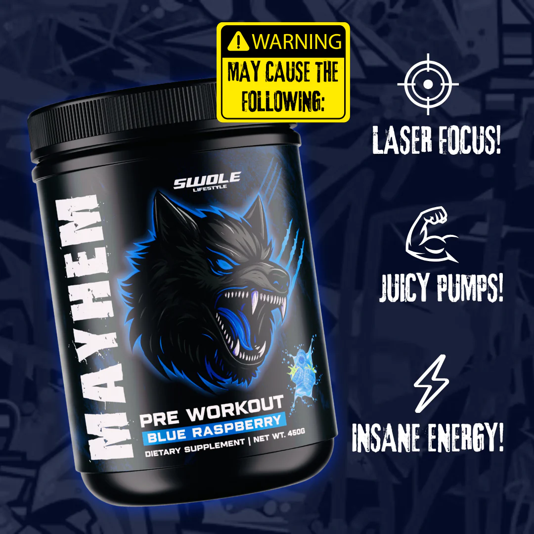 SWOLE Lifestyle MAYHEM Pre Workout 450g Blue Raspberry