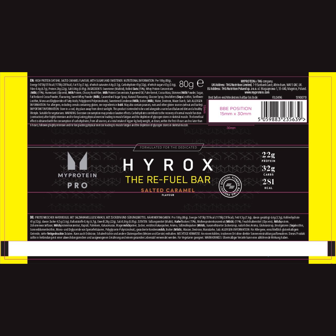 MyProtein THE Re-Fuel Bar (HYROX EDITION) 12 x 80g Salted Caramel